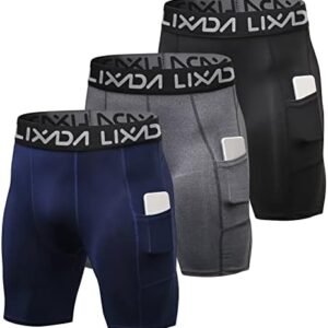 LIXADA Lot de 3 Shorts de Compression pour Hommes