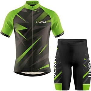 LIXADA : Vêtement de Cyclisme pour Homme - Maillot à Manches Courtes Vert/Rouge, Chemise de Vélo Respirante avec Shorts Rembourrés VTT - Taille S-XXL