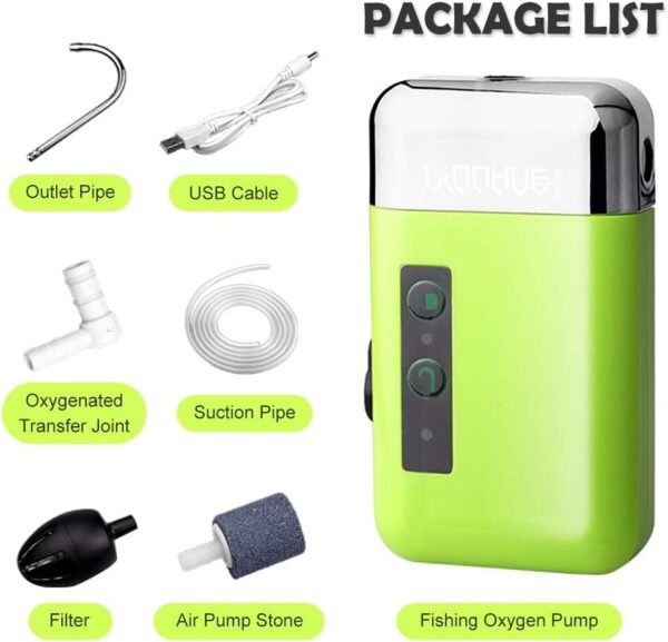 Lixada Mini Pompe à eau Portative Extérieure Pompe à Oxygène d'air avec Tube de Pierre à Air 3-en-1 Détection USB Charge Pompe à Eau Automatique Pompe à Oxygène Multifonctionnelle pour La Pêche – Image 13