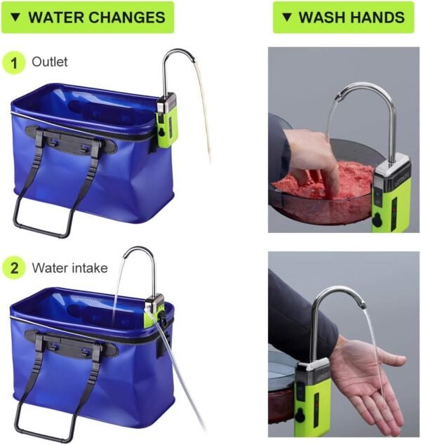 Lixada Mini Pompe à eau Portative Extérieure Pompe à Oxygène d'air avec Tube de Pierre à Air 3-en-1 Détection USB Charge Pompe à Eau Automatique Pompe à Oxygène Multifonctionnelle pour La Pêche – Image 15
