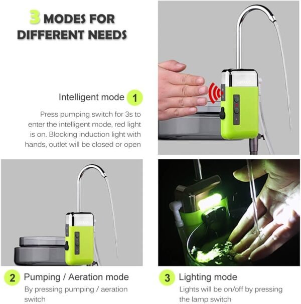 Lixada Mini Pompe à eau Portative Extérieure Pompe à Oxygène d'air avec Tube de Pierre à Air 3-en-1 Détection USB Charge Pompe à Eau Automatique Pompe à Oxygène Multifonctionnelle pour La Pêche – Image 16